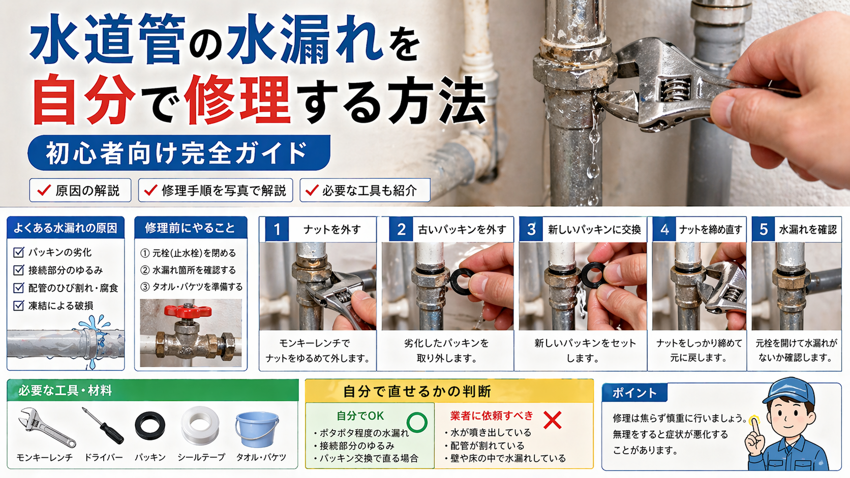 水道管の水漏れを自分で修理する方法初心者向け完全ガイド